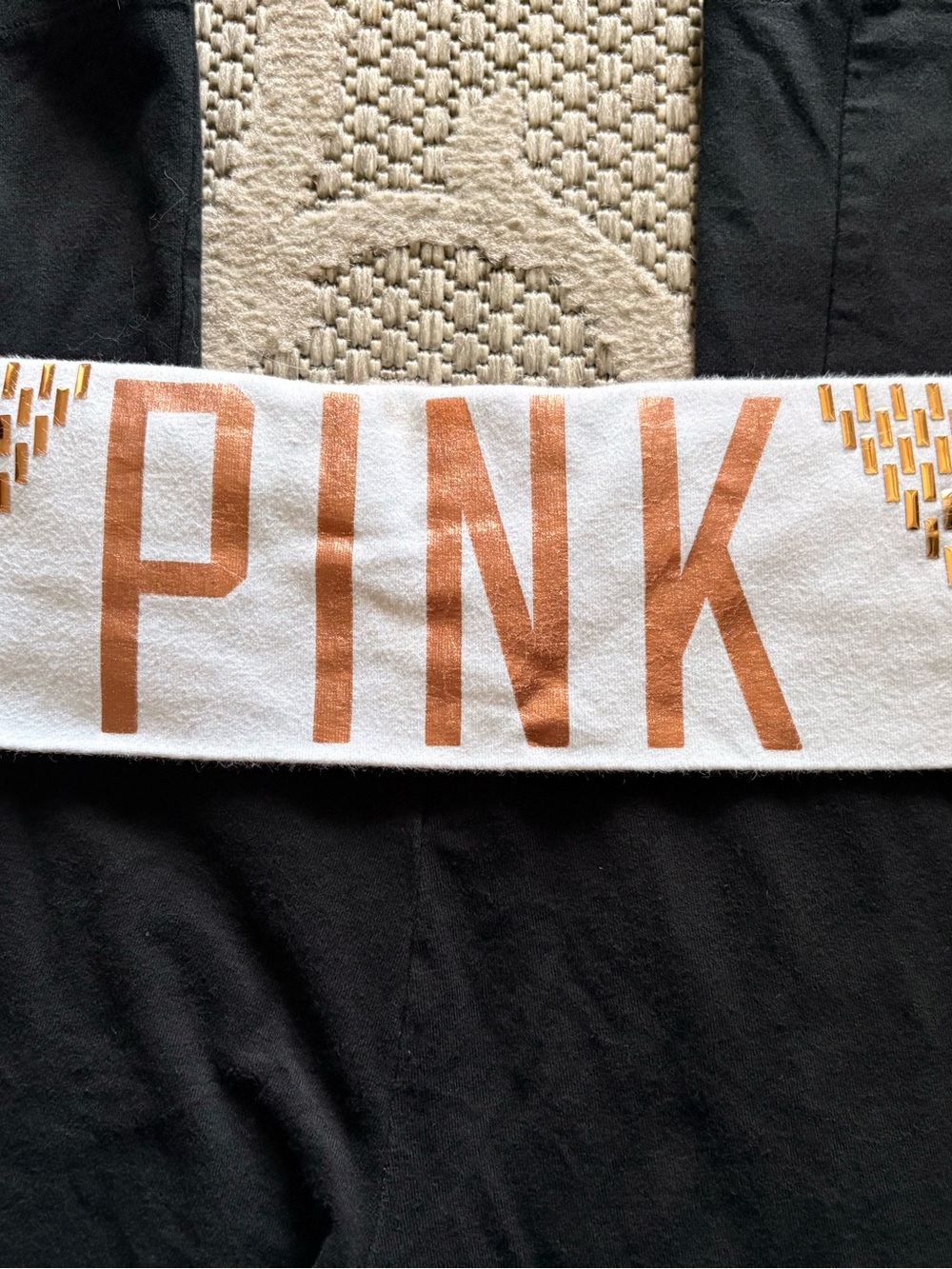 VS PINK yoga | Y2K Vintage Gold Embellished Classic Fold Over Flare Leggings - Picture 5 of 7
